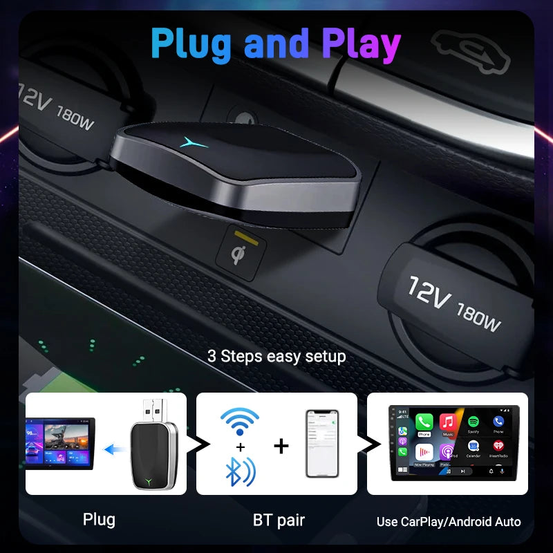 XUDA 2in1 AI Box Mini Adapter Wired to Wireless Carplay & Android