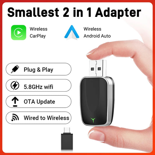 XUDA 2in1 AI Box Mini Adapter Wired to Wireless Carplay & Android